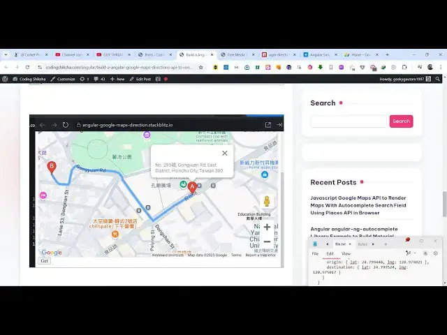 Video thumbnail for Build a Angular Google Maps & Directions API to Render Maps & Directions Between Places in Browser
