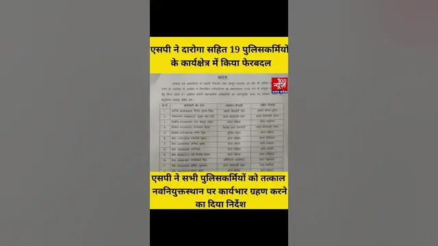 Video thumbnail for हरदोई: एसपी ने दारोगा सहित 19 पुलिसकर्मियों के कार्यक्षेत्र में किया फेरबदल । 100 News UP
