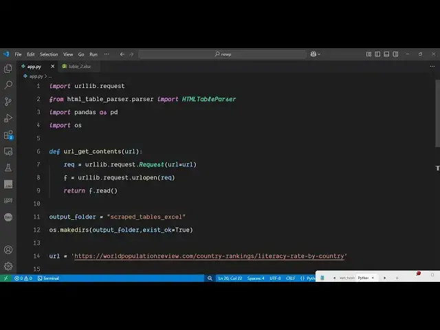 Video thumbnail for Python 3 Pandas Script to Parse & Extract All HTML Tables From Website URL and Save it as Excel File