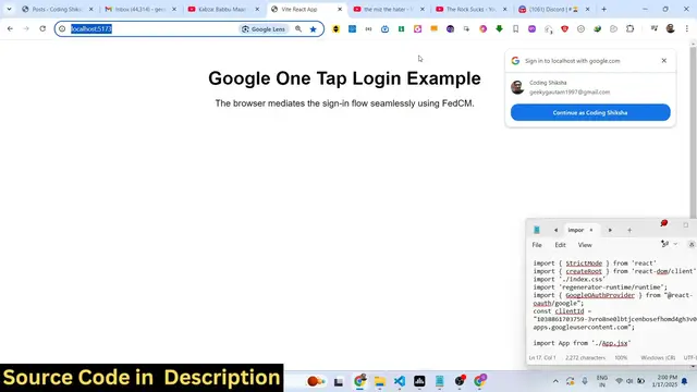 Video thumbnail for Build a React.js Google OAuth2 One Tap JWT Login Using @react-oauth Library in Browser Using JSX