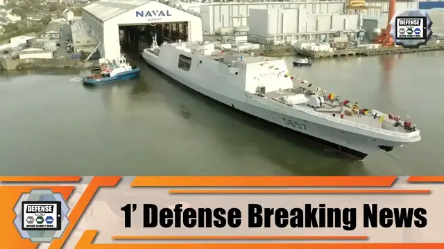 Video thumbnail for Naval Group from France launches new FREMM Lorraine frigate for the French Navy