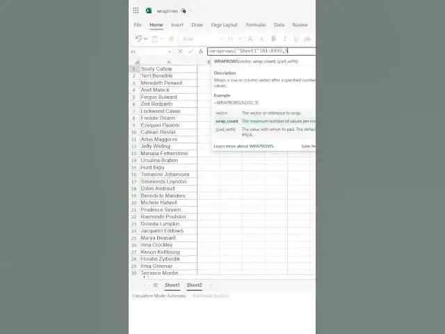 Video thumbnail for WRAPROWS Function in Excel (Explained in 30 Seconds) #shorts #excel