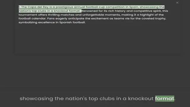 Video thumbnail for 1. The Copa del Rey is a prestigious annual football cup competition in Spain, showcasing the nation's top clubs in a knockout format. Renowned for its rich history and competitive spirit, this tournament offers thrilling matches and unfo