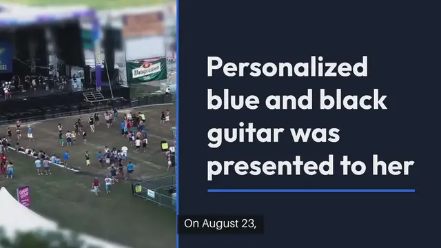 Video thumbnail for "Wembley Stadium Gifts Taylor Swift Personalized Guitar in Honor of Record-Breaking 8 Shows"