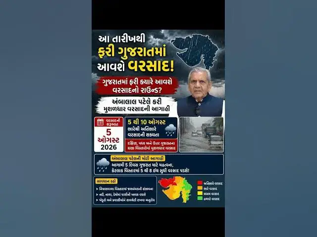 Video thumbnail for આ તારીખથી ફરી ગુજરાતમાં આવશે વરસાદ ગુજરાતમાં ફરી ક્યારે આવશે વરસાદનો રાઉન્ડ અંબાલાલ પટેલ