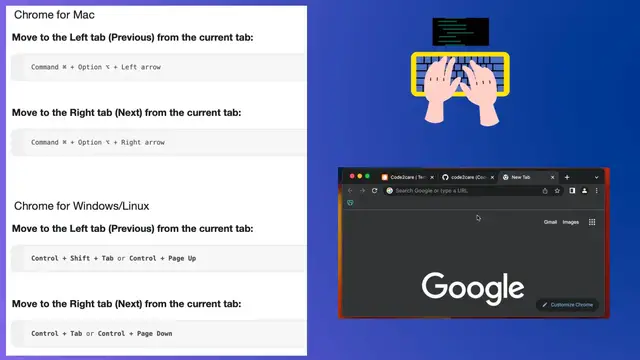 Video thumbnail for Chrome move to next or previous tab using keyboard
