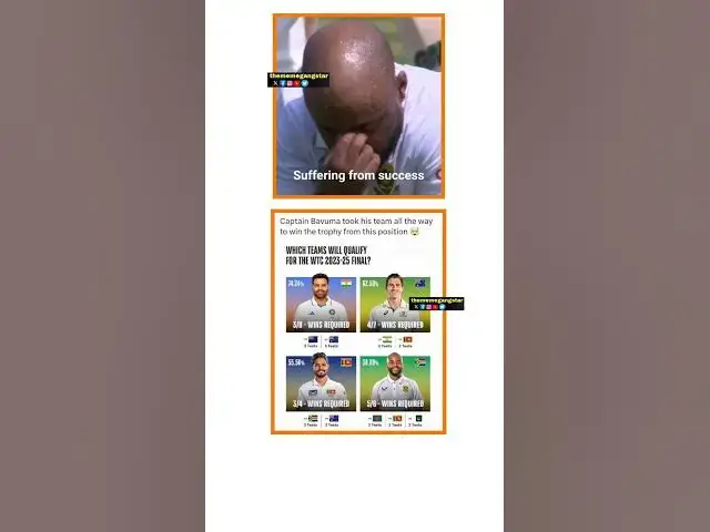 'Video thumbnail for Temba Bavuma 馃敟馃敟馃敟 #trending #memes #shorts #viral #wtcfinal #southafrica #bavuma #cricketmemes #yt'