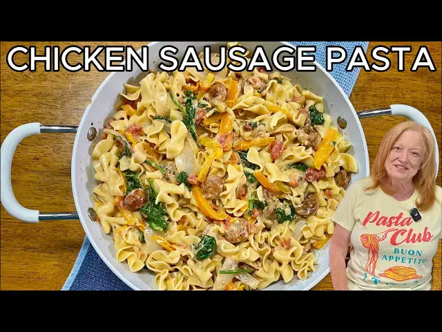 Video thumbnail for Creamy CHICKEN SAUSAGE & PASTA Skillet Meal