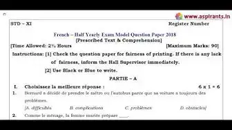 Video thumbnail for 11th French Half Yearly Exam 2018 - Model Question Paper (Chennai District)