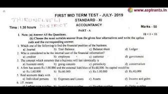 Video thumbnail for 11th Accountancy First Mid Term Question Paper 2019-20 | Tirunelveli District | English Medium