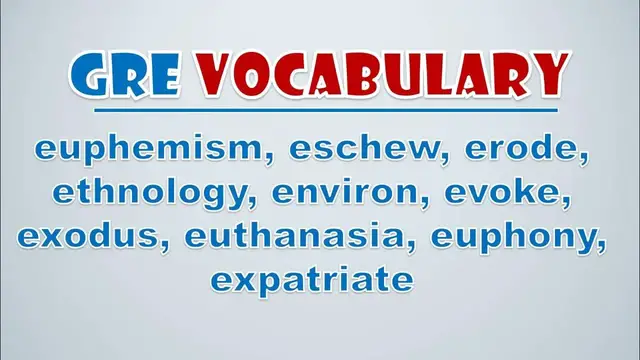 Video thumbnail for GRE Vocabulary: Euphemism, Eschew, Erode, Ethnology, Environ, Evoke, Exodus, Euthanasia, Euphony