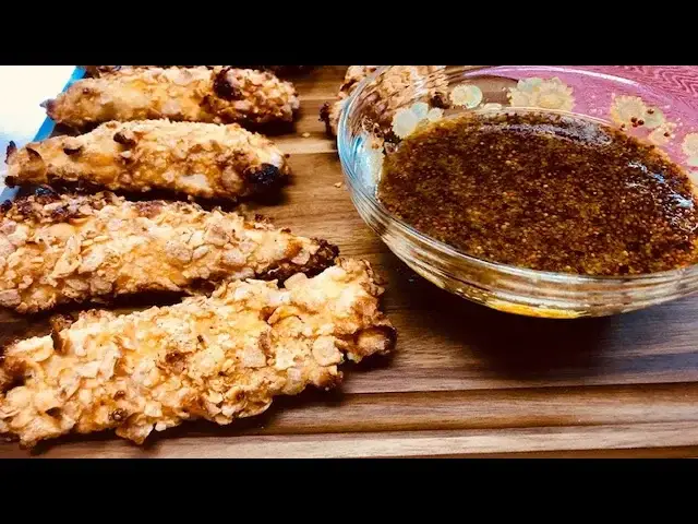 Video thumbnail for CHICKEN TENDERS | BAKED, SWEET, AND CRUNCHY | DIPPING SAUCE