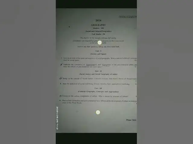 Video thumbnail for Question paper For #cu #MSCgeography Social and Cultural geography 2024 || #2ndsemester