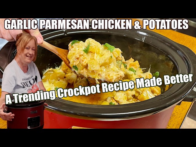 Video thumbnail for VIRAL TRENDING CROCKPOT RECIPE MADE BETTER Garlic Parmesan Chicken & Potatoes SUPER YUMMY RECIPE