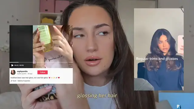 Video thumbnail for Trying Madison Beer HAIR GLOSS Secret to Shiny and Silky Hair ｜ VIRAL GLASS HAIR easy at home 🎀