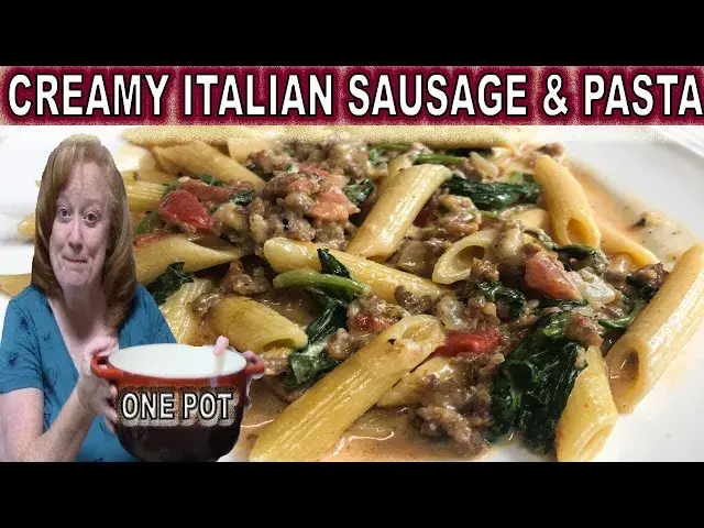 Video thumbnail for ONE POT CREAMY ITALIAN SAUSAGE AND PASTA | Cook with Me Easy Dinner