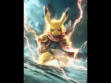 'Video thumbnail for 高品质 皮卡丘快去的从天而降 身边伴随着不断的闪电 镜头快速的从近到远'