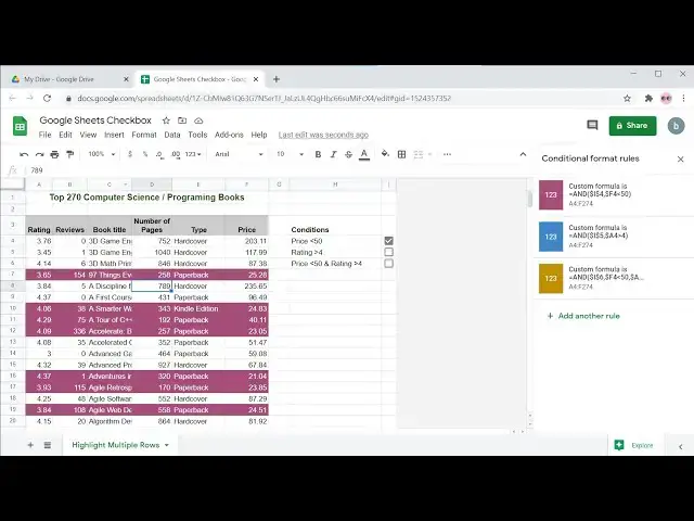 'Video thumbnail for Highlight multiple rows of Google Sheets based on conditions attached to Google Sheets Checkbox'
