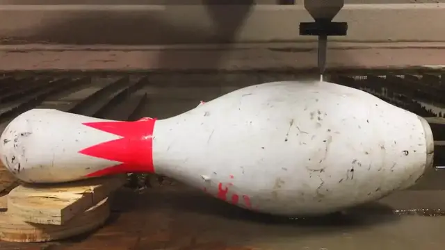 Video thumbnail for Old Bertha Water Jet Cutting: Brunswick Bowling Pin Experiment