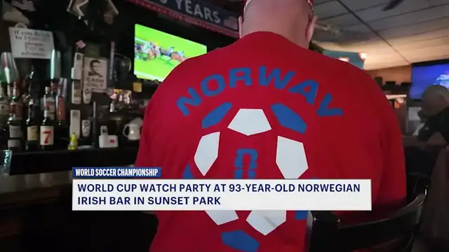 Video thumbnail for Soccer fans flock to Norwegian-Irish bar in Sunset Park for Norway Quarterfinal World Cup Fans