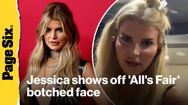 'Video thumbnail for Jessica Simpson proudly shows off botched plastic surgery face in  'All's Fair' behind-the-scenes video'