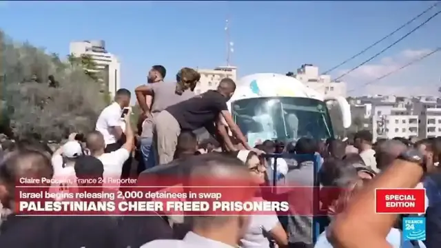 'Video thumbnail for Palestinians welcome released prisoners as part of Gaza ceasefire agreement'