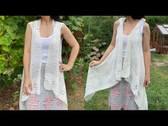 Video thumbnail for Crochet easy one piece lace vest #crochet #crochetpatterns #crochetvest