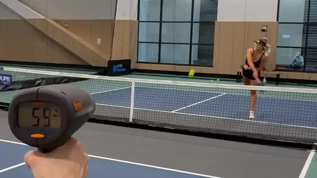 'Video thumbnail for Fastest pickleball hit (female) - 59 mph (94.95 km/h) by Elizabeth Pritchard'
