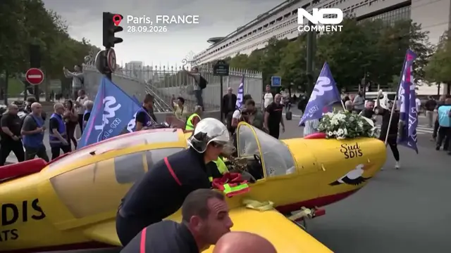 Video thumbnail for Firefighters protest at Eiffel Tower demanding more resources