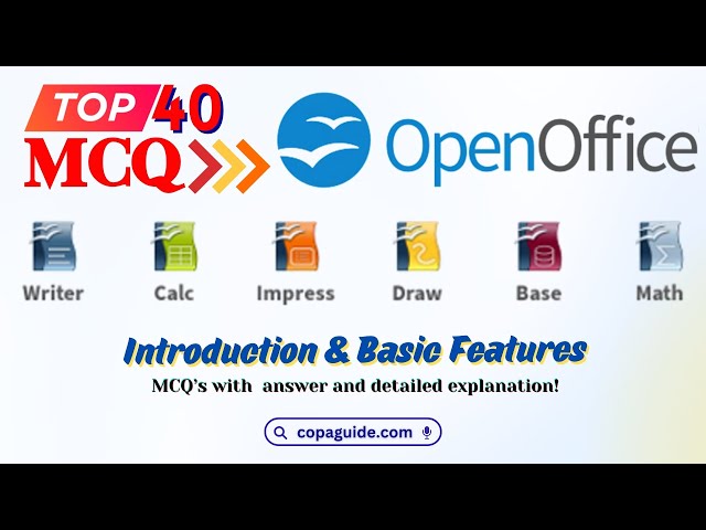Video thumbnail for 💡Top 40  🔡 MCQs on OpenOffice 📝 Writer,  Calc 𝄜 , Impress 📢, Draw 🎨 in Hindi 🎯#learning