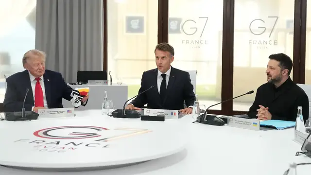 Video thumbnail for Trump hopes to put Iran in ‘rearview mirror’ as G7 talks redirect to Ukraine