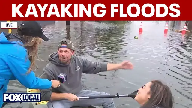 Video thumbnail for Jersey Shore locals kayaks through streets amid severe flooding