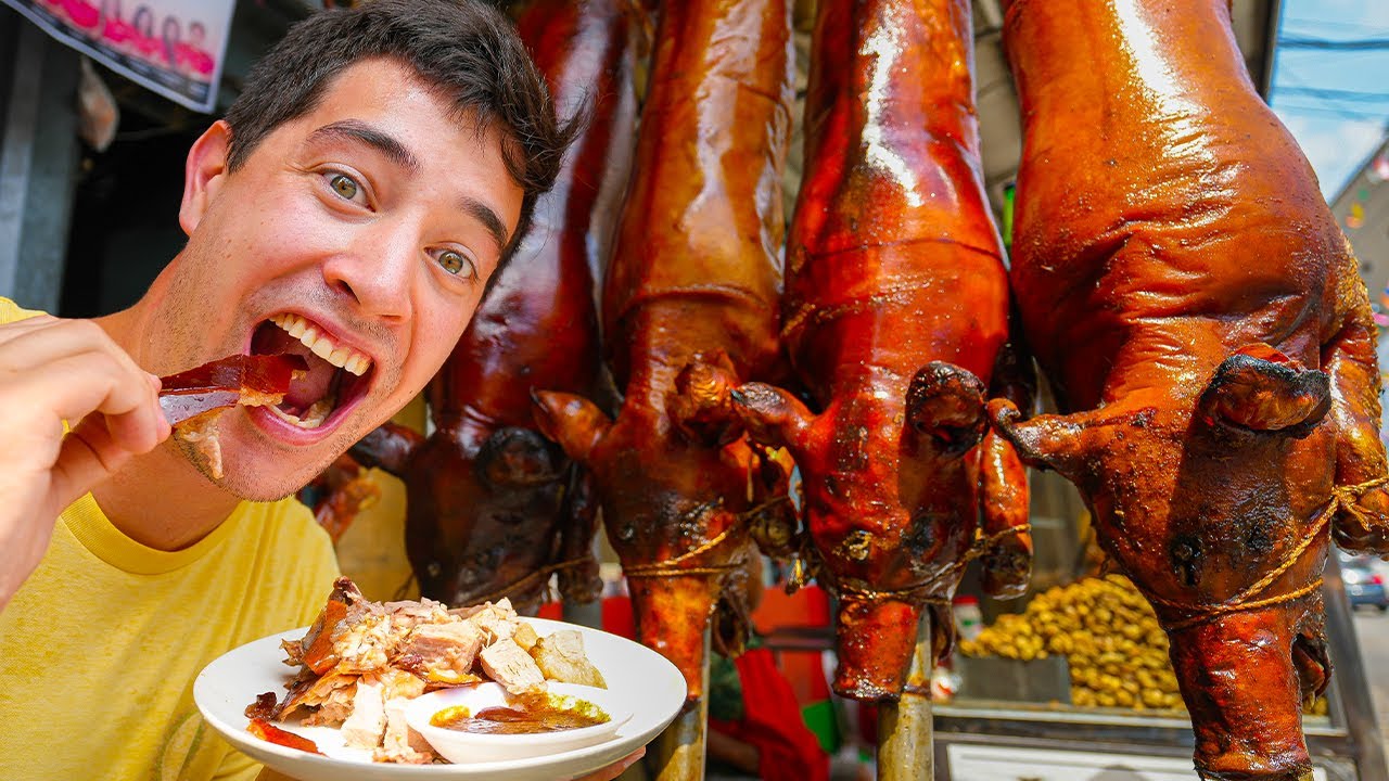 Video thumbnail for Filipino Street Food!! Manila’s #1 LECHON CRAZY Philippines Food Tour in La Loma!!​