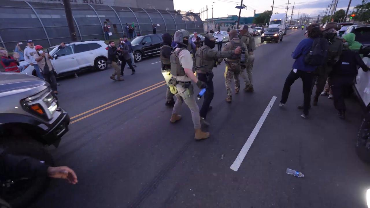 Video thumbnail for US: Anti-ICE protesters clash with police outside Delaney Hall detention center.