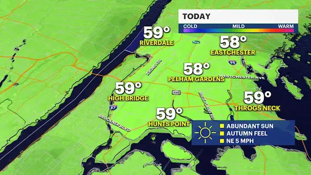 Video thumbnail for Cool temperatures, sunny skies today in the Bronx