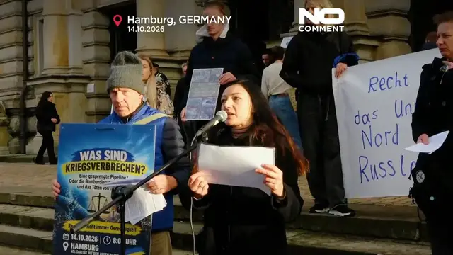 Video thumbnail for Germany: Supporters rally in Hamburg as trial opens over Nord Stream pipeline blasts