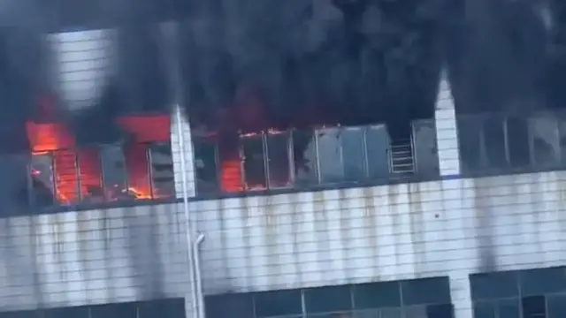 Video thumbnail for China: Footwear factory fire breaks out in east China's Fujian.
