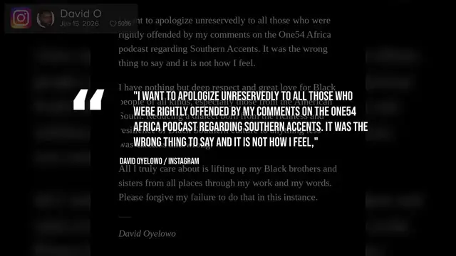 Video thumbnail for David Oyelowo apologises 'unreservedly' for comments about Black Southern accents.
