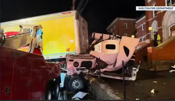 Video thumbnail for Driver in Derby rescued after early morning tractor-trailer crash