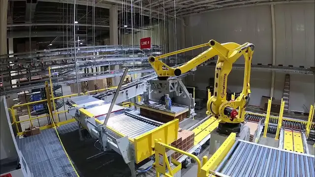 Video thumbnail for Robotic Palletizing - Automated packing system by GE-Fanuc #Robots #robotics