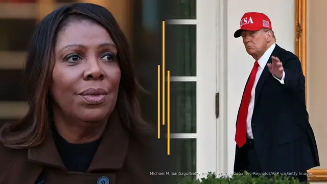 'Video thumbnail for Letitia James fires back at 'baseless' charges; Trump prepares for physical'