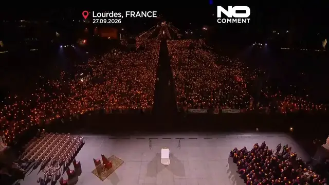 Video thumbnail for Pope joins pilgrims in Lourdes candlelit rosary as 150,000 attend mass