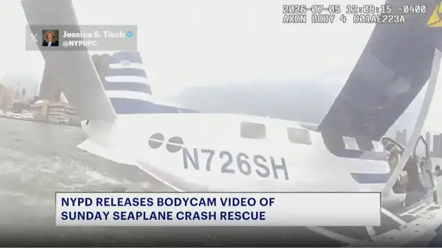 Video thumbnail for Seaplane rescue in East River captured on NYPD body cam
