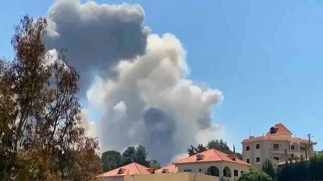 'Video thumbnail for Israeli army begins striking 'Hezbollah military sites' across southern Lebanon'
