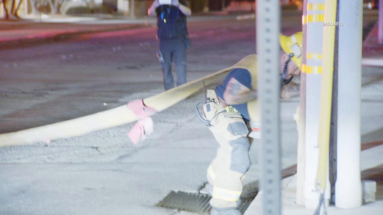 Video thumbnail for US, Los Angeles: Pomona Fire Breaks Out at Abandoned Gas Station.