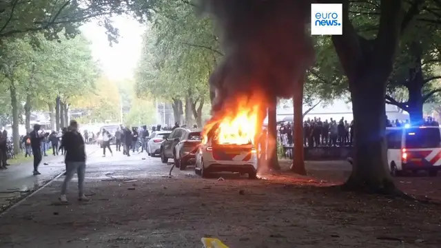'Video thumbnail for Anti-immigration demonstration in The Hague turns violent, weeks before general election'
