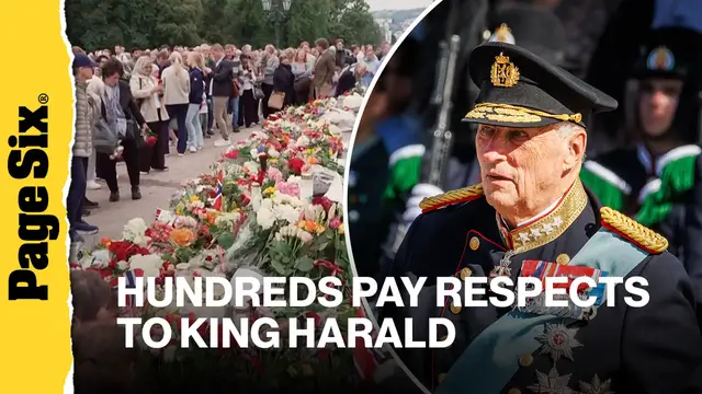 Video thumbnail for Hundreds lay flowers at Oslo Palace to pay respects to Norway's late King Harald