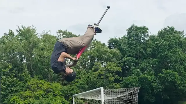 Video thumbnail for Farthest forward flip pogo jump  6.75 metres (22 ft 2 in) by Henry Cabelus