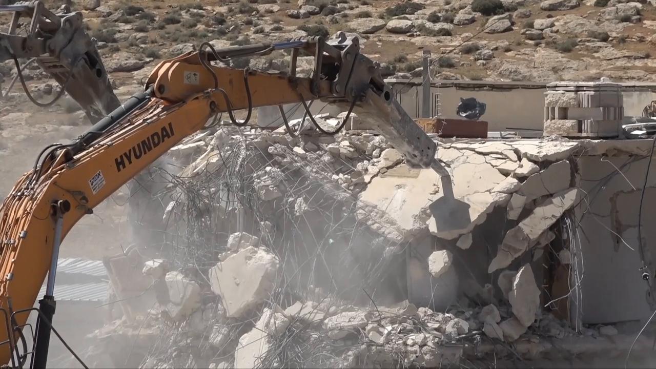 Video thumbnail for Israeli forces demolish two-story Palestinian home in southern West Bank.