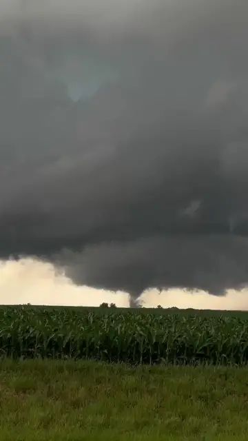 Video thumbnail for Twin Tornadoes Crossing Farmland and Damaging Highway Route